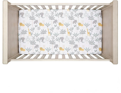 100% Lambs & Ivy Jungle Adventure Cotton Baby/Toddler Fitted Crib Sheet - White