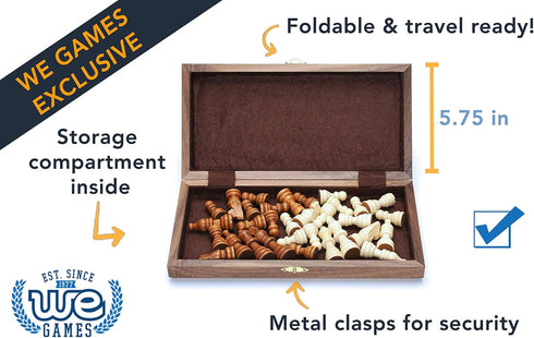 Foldable Wood Travel Chess Set - WE Games 11.5 in Walnut Board