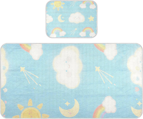 SyXIOP Blue White Clouds and Rainbow Cooling Baby Waterproof Crib Mattress Cover 28"