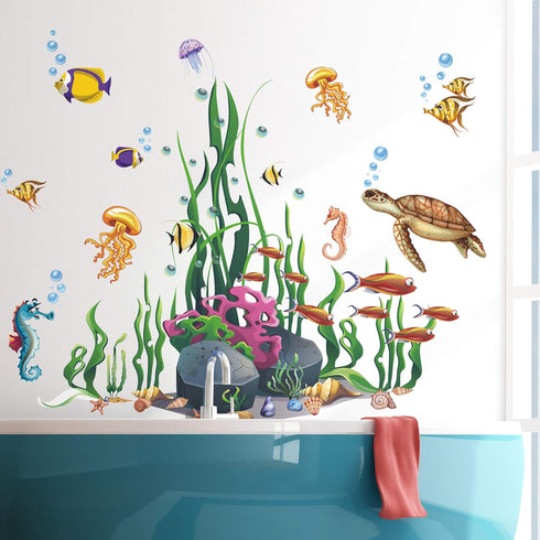 Amaonm Creative Cartoon Removable 3D Under The Sea World Wall Stickers, Colorful Seaweed Decal for Nursery