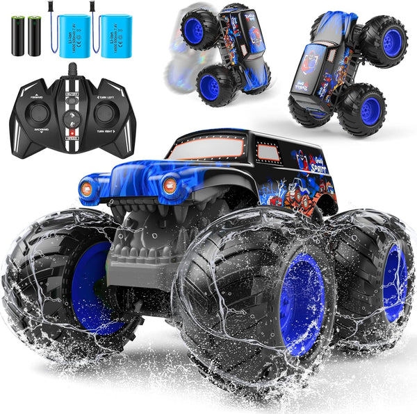 1:14 Waterproof Remote Control Car, Front & Rear Wheelie Monster Truck, Amphibious