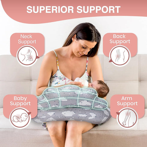 Nursing Pillow Breastfeeding Pillows with Security Fence for Enhanced Support & Comfort Removable Cotton Cover
