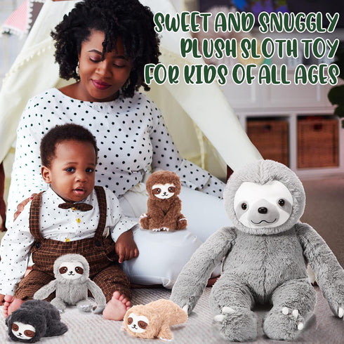 5 Set 13 Inch Mommy 4 Kasyat Pcs Sloth Plush Toy Sloth Stuffed Animal with Cute Baby Plushies in Zippered Belly