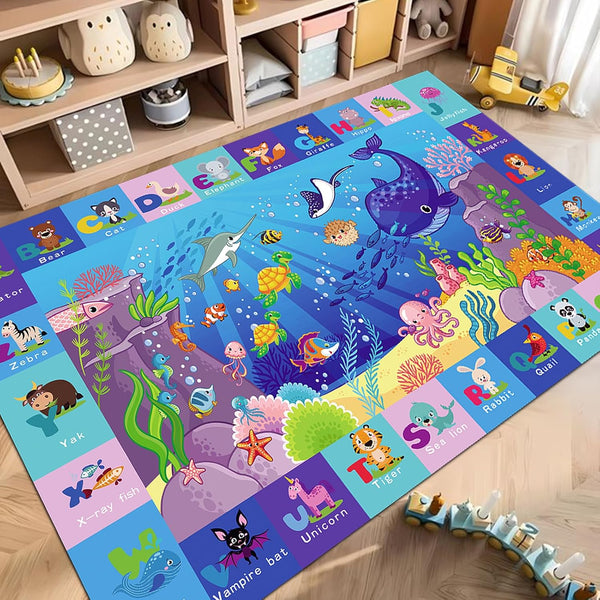 Baby Mat for Floor-Underwater World Play Rug, ABC Kids Rugs for Playroom,