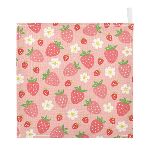 Moudou 3 Pack, 12 12 Inch Strawberry Baby Muslin Washcloths Absorbent Soft Cotton Baby Bath Face Towels Burp Cloths