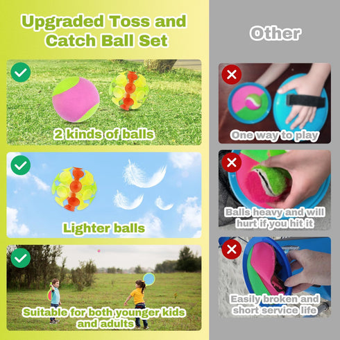 Set 3+ Sets Summer Toss and Catch Game for Kids: Toss and Catch Ball - Outdoor Catching Balls Paddle Toys for Ages