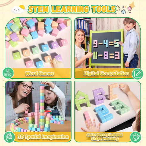 Styleeasy 30PCS 3 4 5 6 Magnetic Blocks, Waterproof Building Blocks, Macaron Colors Cubes, Preschool Classroom Must