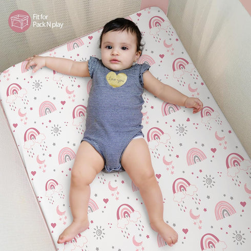38x26 Pack Pack 3-Pack Baby Mini Crib Sheets Girl, Portable and Play Sheets Fitted for Playard and N Play Mattress