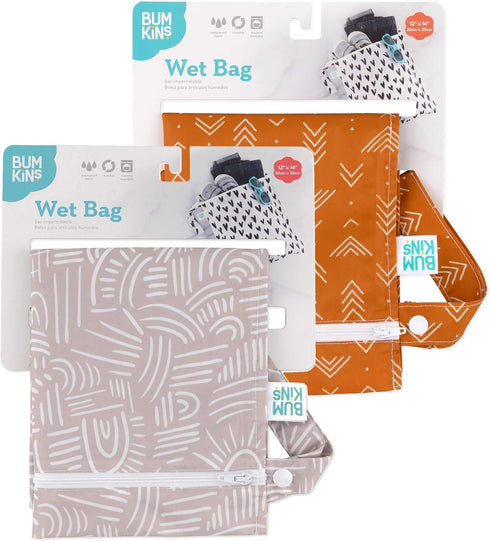 Bumkins Waterproof Wet Bag for Baby, Travel Swim Suit Cloth Diapers, Zip Reusable Bag, 2-pk Desert Boho