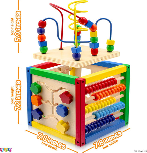 Play22 6 in-1 Counting Counting 8Pcs Wooden Activity Cube for Baby - Baby Activity Play Cube with Bead Maze, Shape