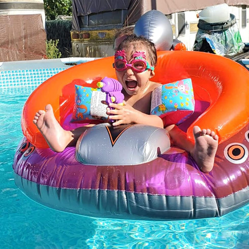 SWIMLINE ORIGINAL Inflatable UFO Spaceship Pool Float Ride On With Fun Constant Flow Laser Ray Gun Water Squirter
