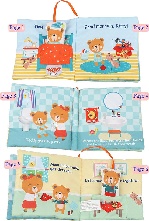 Teddy Bear Cloth Crinkle Books for Babies, Soft Tummy Time Mirror Toy, Gifts for Boys Girls Baby Shower, 0-3 Years
