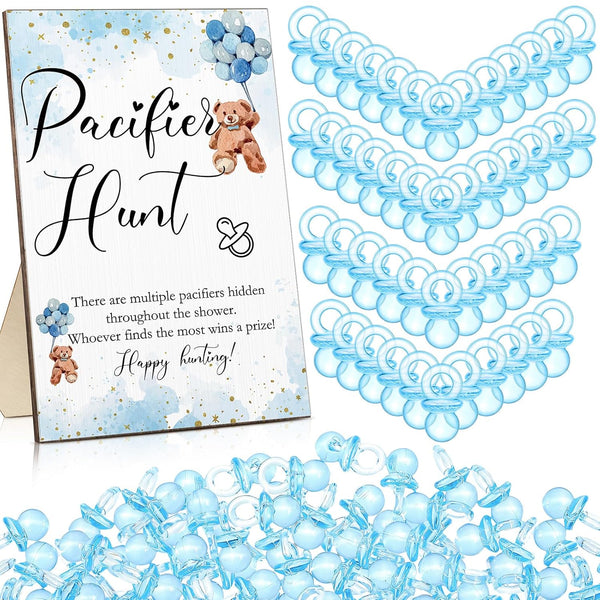 Roowest 51 Pcs Pacifier Hunt BabyShower Games Include Wooden Hunt Sign and