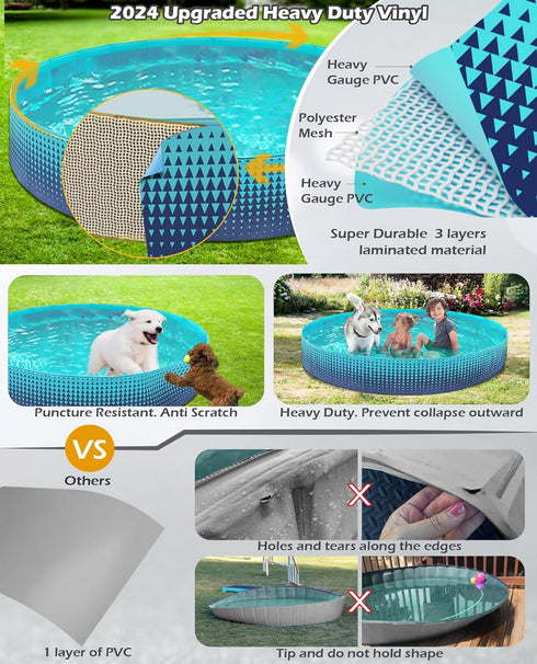 Swimming 48In,G Jasonwell Foldable Dog Kiddie Pool - Hard Plastic Kids Paddling Pool Toddler Baby Pools for Backyard