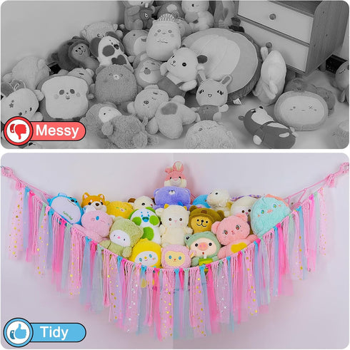 Hammock Hammock FIOBEE Stuffed Animals Net or with LED Light, Toy Hanging Stuffed Animals Storage Organizer Holder Room