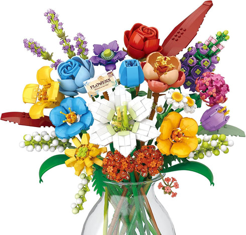 Flower Bouquet Building Blocks Set, Mini Bricks Plant Botanical Collection, DIY Artificial Flowers Home Decoration