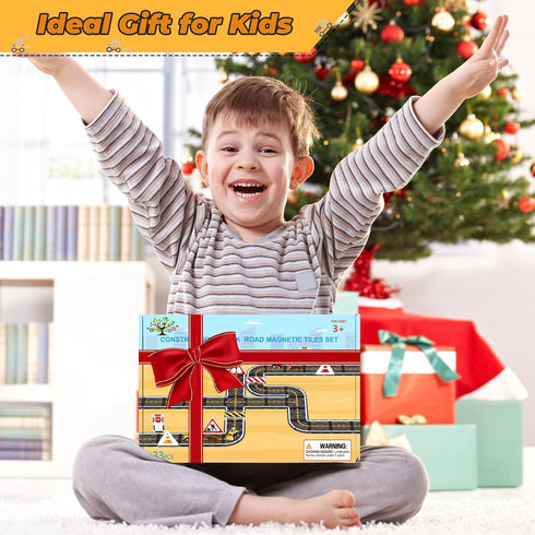 Set, 3 4 5 Magnetic Tiles, Magnetic Blocks Engineering Construction Vehicle Road Toddler Toys for Year Old Boys Girls