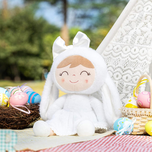 Gloveleya Baby Girl Gift Plush Bunny Doll - First Baby Doll for Toddlers, White 12 Inches