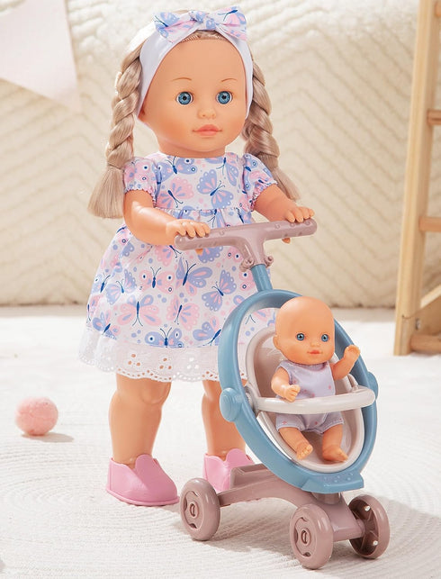 Mother Love Walking Dolls,16 Inches Interactive Baby Dolls Set with Stroller &