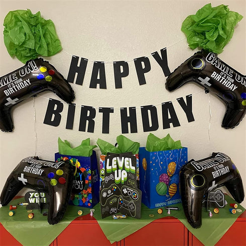5 Pieces Video Game Party Balloons, Giant Controller Mylar Foil Balloons for Kids Boys Fortnite Birthday Party