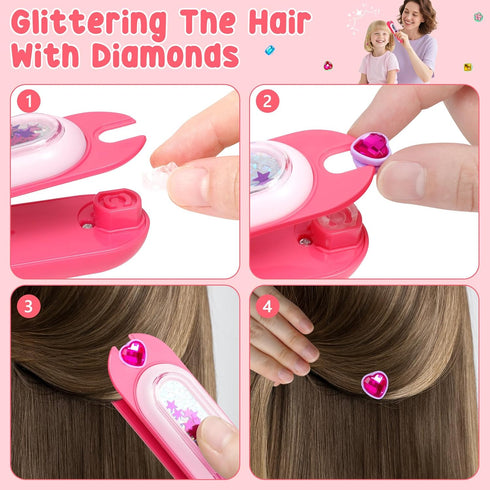 Vunrahsg 3 4 5 6 7 8-12 Hair Gem Stamper Kit Hair Accessories for Girls Toy Bling Hair Styling Tool Reusable Shining