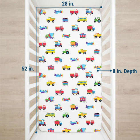 Wildkin Kids 100% Microfiber Crib Sheet - Soft, Breathable Fitted Sheet - Trains, Planes, and Trucks