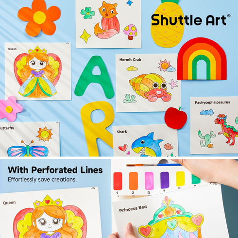 25 2 Set, Shuttle Art Paint with Water Coloring Book for Kids, Princess Themed Pages with Brushes, Mess-Free Watercolor