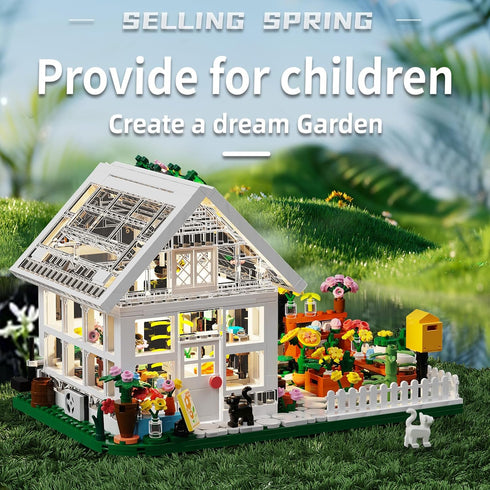 Set 8-12 Flower House Building Mini with LED, City Street View Greenhouse Building Blocks Toy, Valentine Xmas Gift