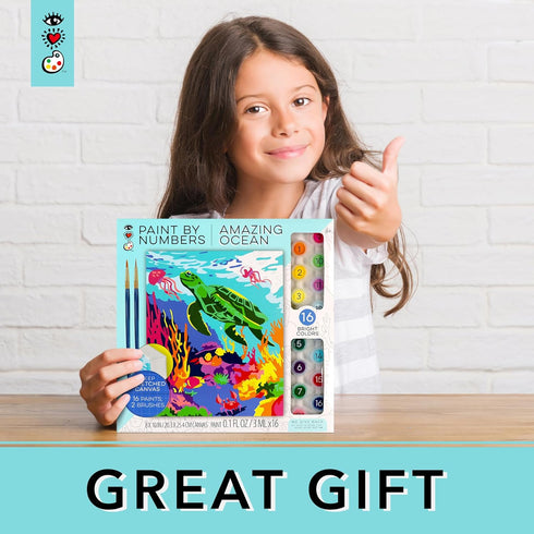Bright Stripes Paint by Numbers Kit for Kids - Easy Canvas with Frame, Amazing Ocean Paint Kit