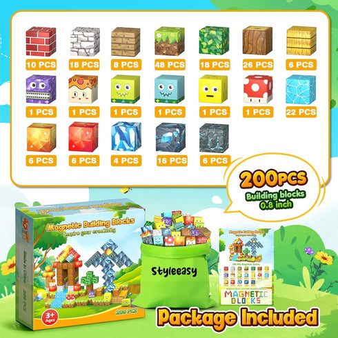 Styleeasy 200PCS Set, 3+ Magnetic Blocks - Magnetic Building Blocks Classroom Must Haves Magnet Sensory Autism Toys