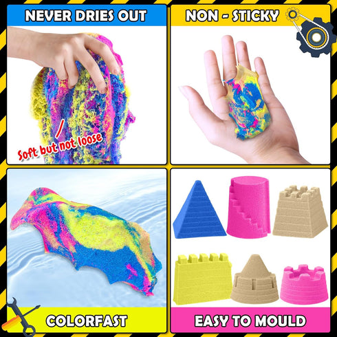 Set 4lbs ESSENSON Sensory Bin - Play Sand Kit with Construction Toy Truck and Magical Sand, Pretend Play Beach Sensory