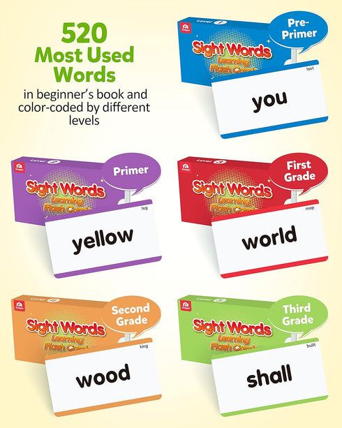 520 1st 2nd 3rd Coogam Sight Words Learning Vocabulary Flash Cards, Dolch Fry High Frequency Sight Word Educational