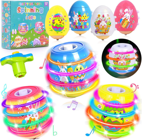 Itscolofy 4 Pack Easter Basket Stuffers for Kids Light Up Spinning Singing Tops