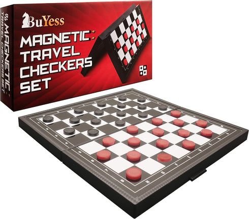 BUYESS 9.8 9.8 inches Set Magnetic Checkers Board Game and Magnetic Checker Pieces, x Mini Portable Travel