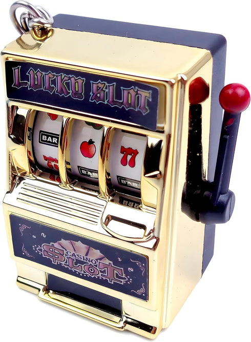 Mini Slot Machine Toy, Funny Lucky Bank with Spinning Reel and Keychain for Festivals