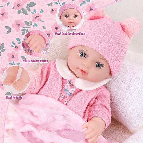 12" Set 3+ DOTVOSY Baby Doll with Clothes and Baby Carrier for Dolls Reborn Baby Doll Accessories Include Feeding