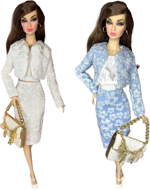 Eledoll Deluxe Fashion Pack Clothes, Blue & White Skirt Suit for 12 inch Fashion Doll FORGET ME NOT Set
