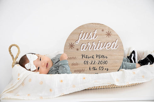Reece Studio New Baby Birth Announcement Fill-In Photo Prop, Newborn Hospital Wooden Birthday Sign, Customizable New