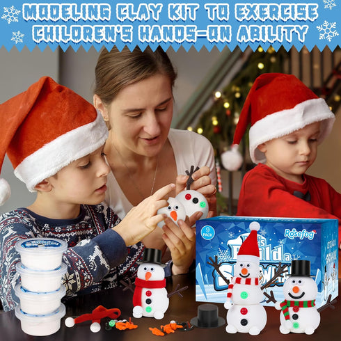 9 Pack RoseFog Christmas Crafts, DIY Christmas Snowman Clay for Kids, Build Your Snowman Craft Kit, Modeling Clay Snow
