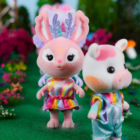 9 Sunny Days Entertainment Honey Bee Acres Rainbow Ridge Pals Miniature Flocked Dolls | Small Fantasy Collectible