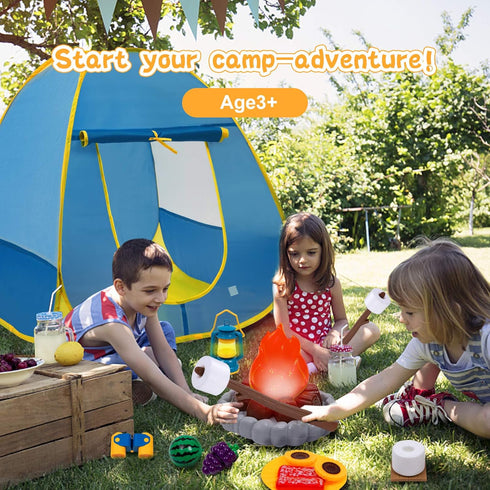 MITCIEN Kids Camping Play Tent with Toy Campfire / Marshmallow /Fruits Toys for Boys Girls Indoor Outdoor Pretend-Play