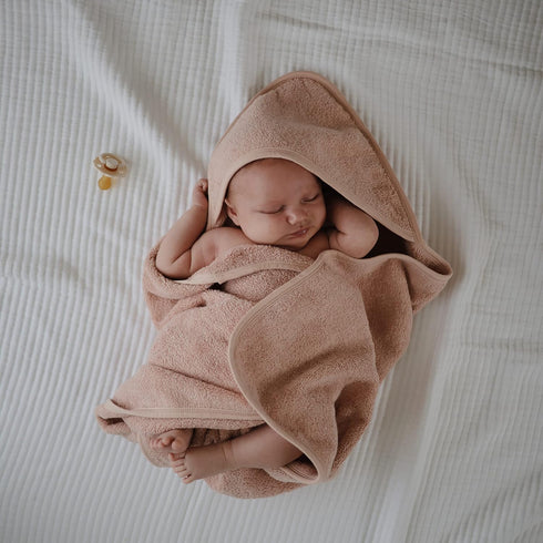 Organic Cotton Baby Hooded Towel in Blush - Soft & Absorbent