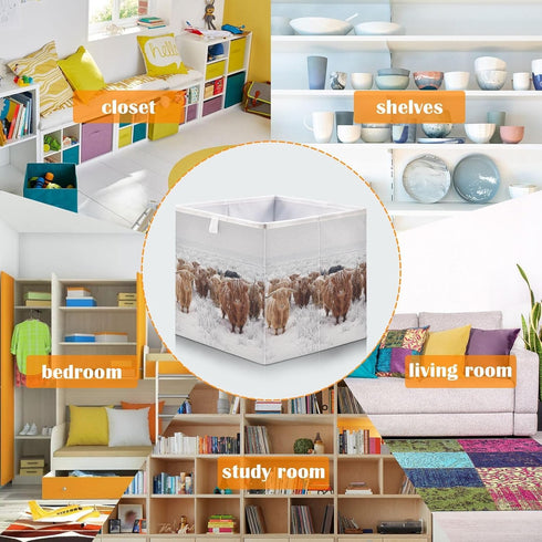 Closet linqin Scottish Highland Cow Print Rectangle Storage Basket, Foldable Open Storage Bins Baby Nursery Organizing