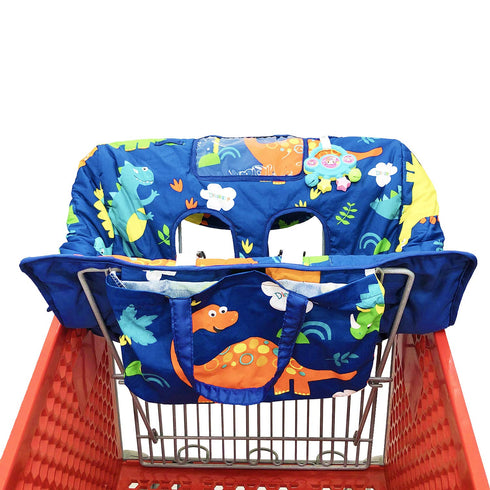 HIVVI 2-in-1 Portable Grocery Cart Seat Cover and Baby Highchair Cover (Navy Blue Dinosaur)