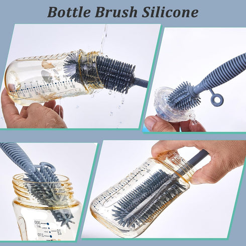 Double Sided Cleaning Brush, Soft Kitchen Scrub Brush, Reusable Silicone Bottle Cleaner, Long Handle