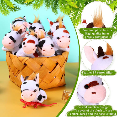 Stuffed Cows, 12 Pieces Assorted Plush Toy Figures, Animals for Holiday Back to School Party Favors, 3.2 x 3 Inch