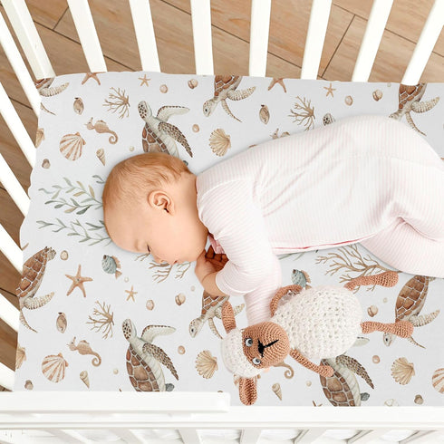 Burbuja 28 52 Ocean Turtle Crib Sheet for Boys Girls, Fitted Crib Sheet x in for Standard Crib & Toddler Bed
