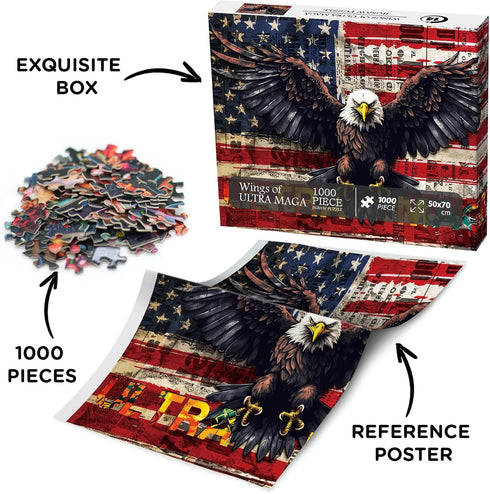 USA Patriotic Faith Jigsaw Puzzle 1000 Piece, United States Flag Eagle Puzzles for Adults