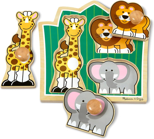Melissa & Doug Jungle Friends Safari Animals Jumbo Knob Wooden Puzzle - Chunky Baby Puzzle for Ages 1+
