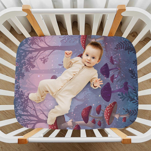 YANENDIE 39 27 Inch Purple Forest Mushroom Crib Sheets - Boys & Girls Cotton Crib Sheet for Standard Crib and Toddler